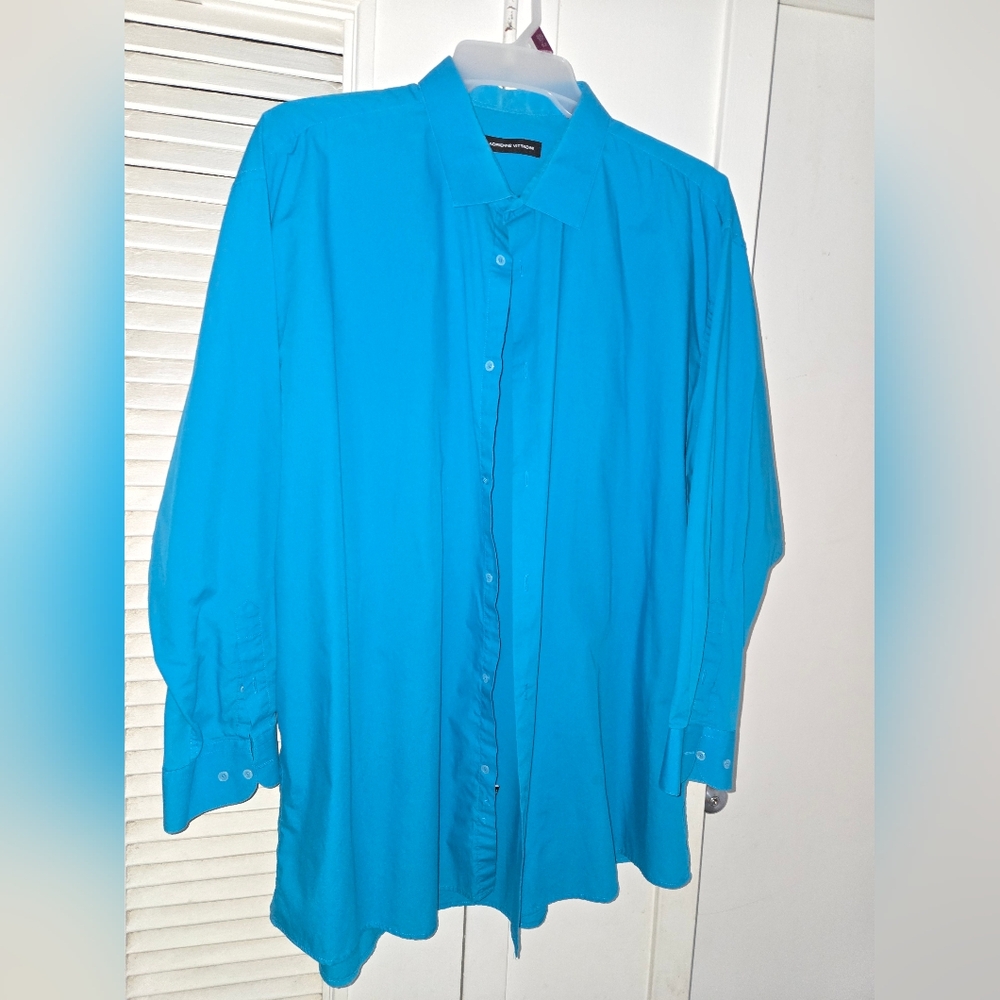 Adrienne Vittadini Shirt Mens 2 XL 18-18.5 34/35 Blue Slim Fit Dress Work Career
